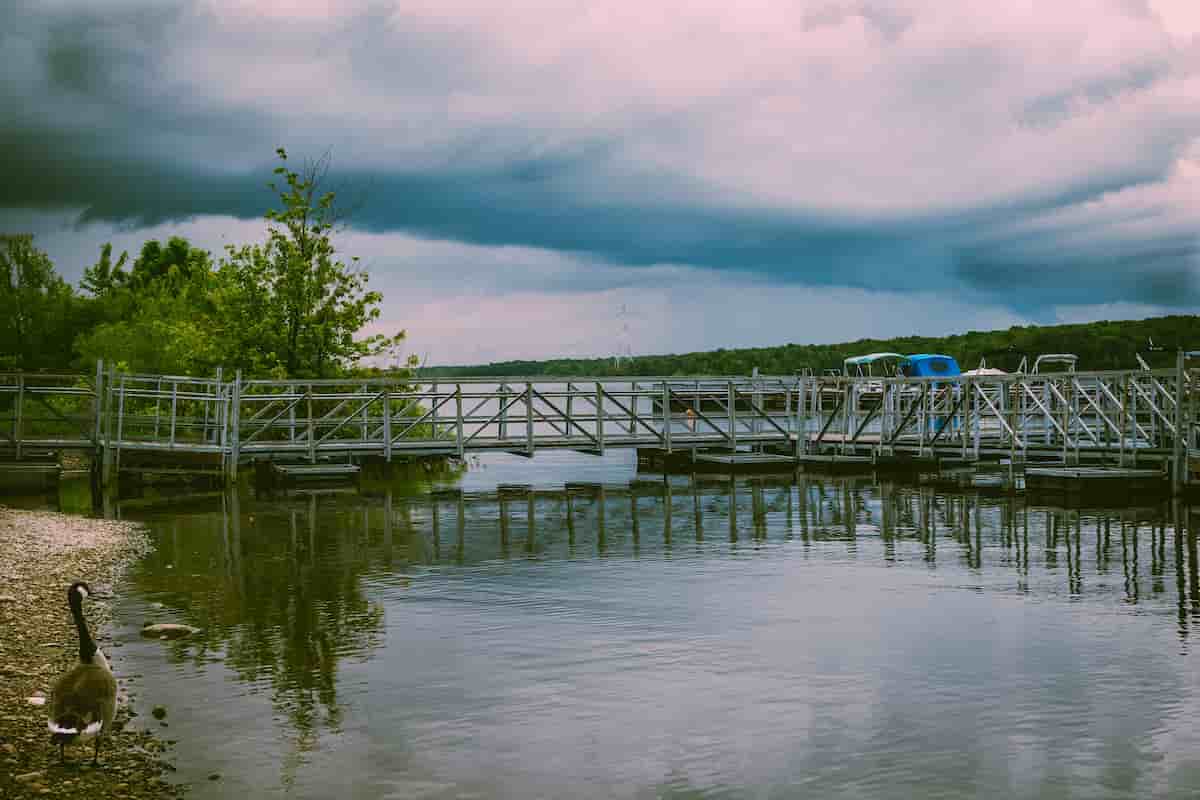 Storm clouds over Lake Guntersville Alabama shoreline